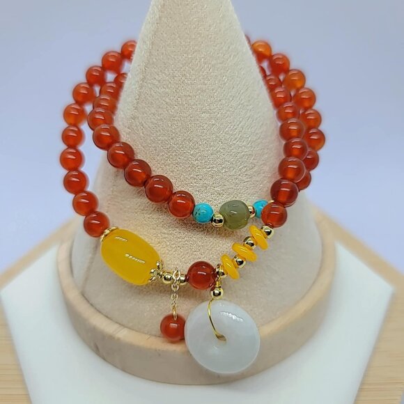 Genuine Natural Red Agate and Charm Double Layer Bracelet with Certificate - Picture 4 of 6